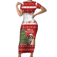 Switzerland Christmas Short Sleeve Bodycon Dress Saint Bernard Merry Swissmas - Wonder Print Shop