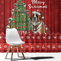 Switzerland Christmas Window Curtain Saint Bernard Merry Swissmas - Wonder Print Shop