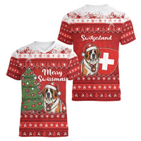 Switzerland Christmas Women V-Neck T-Shirt Saint Bernard Merry Swissmas - Wonder Print Shop