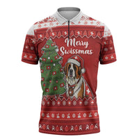 Switzerland Christmas Zipper Polo Shirt Saint Bernard Merry Swissmas - Wonder Print Shop