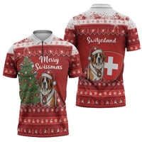 Switzerland Christmas Zipper Polo Shirt Saint Bernard Merry Swissmas - Wonder Print Shop