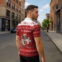 Switzerland Christmas Zipper Polo Shirt Saint Bernard Merry Swissmas - Wonder Print Shop