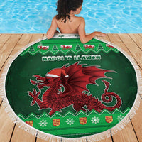 Wales Christmas Beach Blanket Cymru Dragon Nadolig Llawen - Wonder Print Shop