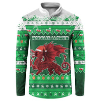 Wales Christmas Button Sweatshirt Cymru Dragon Nadolig Llawen - Wonder Print Shop