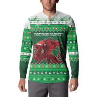 Wales Christmas Button Sweatshirt Cymru Dragon Nadolig Llawen - Wonder Print Shop