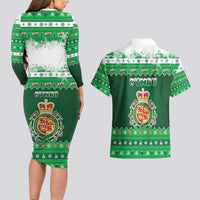 Wales Christmas Couples Matching Long Sleeve Bodycon Dress and Hawaiian Shirt Cymru Dragon Nadolig Llawen - Wonder Print Shop