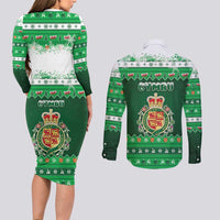 Wales Christmas Couples Matching Long Sleeve Bodycon Dress and Long Sleeve Button Shirt Cymru Dragon Nadolig Llawen - Wonder Print Shop