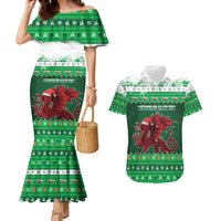 Wales Christmas Couples Matching Mermaid Dress and Hawaiian Shirt Cymru Dragon Nadolig Llawen - Wonder Print Shop