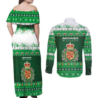 Wales Christmas Couples Matching Off Shoulder Maxi Dress and Long Sleeve Button Shirt Cymru Dragon Nadolig Llawen - Wonder Print Shop