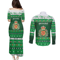 Wales Christmas Couples Matching Puletasi and Long Sleeve Button Shirt Cymru Dragon Nadolig Llawen - Wonder Print Shop