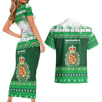 Wales Christmas Couples Matching Short Sleeve Bodycon Dress and Hawaiian Shirt Cymru Dragon Nadolig Llawen - Wonder Print Shop