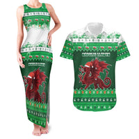Wales Christmas Couples Matching Tank Maxi Dress and Hawaiian Shirt Cymru Dragon Nadolig Llawen - Wonder Print Shop