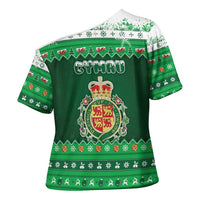 Wales Christmas Cross Shoulder Shirt Cymru Dragon Nadolig Llawen - Wonder Print Shop