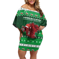 Wales Christmas Family Matching Off Shoulder Short Dress and Hawaiian Shirt Cymru Dragon Nadolig Llawen - Wonder Print Shop