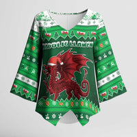 Wales Christmas Kimono Sleeve Blouse Cymru Dragon Nadolig Llawen - Wonder Print Shop