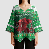Wales Christmas Kimono Sleeve Blouse Cymru Dragon Nadolig Llawen - Wonder Print Shop