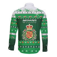 Wales Christmas Long Sleeve Button Shirt Cymru Dragon Nadolig Llawen - Wonder Print Shop