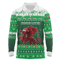 Wales Christmas Long Sleeve Polo Shirt Cymru Dragon Nadolig Llawen - Wonder Print Shop