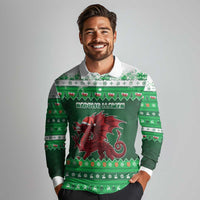 Wales Christmas Long Sleeve Polo Shirt Cymru Dragon Nadolig Llawen - Wonder Print Shop