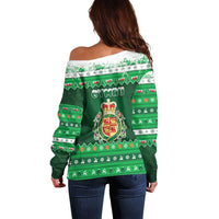 Wales Christmas Off Shoulder Sweater Cymru Dragon Nadolig Llawen - Wonder Print Shop