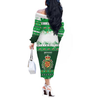 Wales Christmas Off The Shoulder Long Sleeve Dress Cymru Dragon Nadolig Llawen - Wonder Print Shop