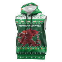 Wales Christmas Sleeveless Hoodie Cymru Dragon Nadolig Llawen - Wonder Print Shop