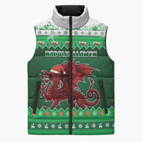 Wales Christmas Sleeveless Puffer Jacket Cymru Dragon Nadolig Llawen - Wonder Print Shop