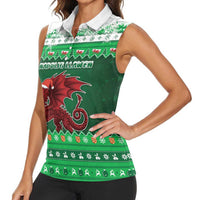 Wales Christmas Women Sleeveless Polo Shirt Cymru Dragon Nadolig Llawen - Wonder Print Shop
