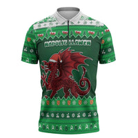 Wales Christmas Zipper Polo Shirt Cymru Dragon Nadolig Llawen - Wonder Print Shop