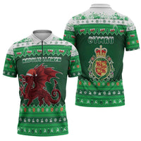 Wales Christmas Zipper Polo Shirt Cymru Dragon Nadolig Llawen - Wonder Print Shop