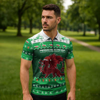 Wales Christmas Zipper Polo Shirt Cymru Dragon Nadolig Llawen - Wonder Print Shop