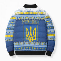 Ukraine Christmas Bomber Puffer Jacket Ded Moroz And Snegurochka - Wonder Print Shop