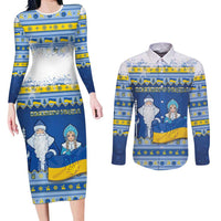 Ukraine Christmas Couples Matching Long Sleeve Bodycon Dress and Long Sleeve Button Shirt Ded Moroz And Snegurochka - Wonder Print Shop