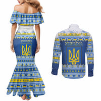 Ukraine Christmas Couples Matching Mermaid Dress and Long Sleeve Button Shirt Ded Moroz And Snegurochka - Wonder Print Shop