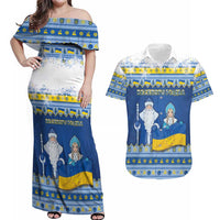 Ukraine Christmas Couples Matching Off Shoulder Maxi Dress and Hawaiian Shirt Ded Moroz And Snegurochka - Wonder Print Shop