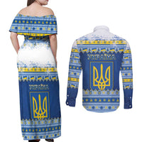 Ukraine Christmas Couples Matching Off Shoulder Maxi Dress and Long Sleeve Button Shirt Ded Moroz And Snegurochka - Wonder Print Shop