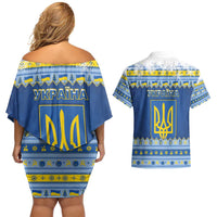 Ukraine Christmas Couples Matching Off Shoulder Short Dress and Hawaiian Shirt Ded Moroz And Snegurochka - Wonder Print Shop