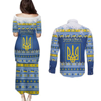 Ukraine Christmas Couples Matching Puletasi and Long Sleeve Button Shirt Ded Moroz And Snegurochka - Wonder Print Shop