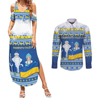 Ukraine Christmas Couples Matching Summer Maxi Dress and Long Sleeve Button Shirt Ded Moroz And Snegurochka - Wonder Print Shop