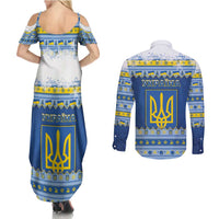 Ukraine Christmas Couples Matching Summer Maxi Dress and Long Sleeve Button Shirt Ded Moroz And Snegurochka - Wonder Print Shop