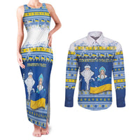 Ukraine Christmas Couples Matching Tank Maxi Dress and Long Sleeve Button Shirt Ded Moroz And Snegurochka - Wonder Print Shop