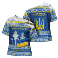 Ukraine Christmas Cross Shoulder Shirt Ded Moroz And Snegurochka - Wonder Print Shop