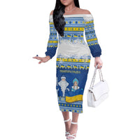 Ukraine Christmas Family Matching Off The Shoulder Long Sleeve Dress and Hawaiian Shirt Ded Moroz And Snegurochka - Wonder Print Shop