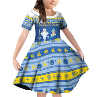 Ukraine Christmas Family Matching Off Shoulder Short Dress and Hawaiian Shirt Ded Moroz And Snegurochka - Wonder Print Shop