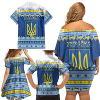 Ukraine Christmas Family Matching Off Shoulder Short Dress and Hawaiian Shirt Ded Moroz And Snegurochka - Wonder Print Shop
