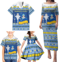 Ukraine Christmas Family Matching Puletasi and Hawaiian Shirt Ded Moroz And Snegurochka - Wonder Print Shop