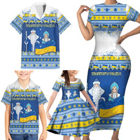 Ukraine Christmas Family Matching Short Sleeve Bodycon Dress and Hawaiian Shirt Ded Moroz And Snegurochka - Wonder Print Shop