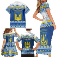 Ukraine Christmas Family Matching Short Sleeve Bodycon Dress and Hawaiian Shirt Ded Moroz And Snegurochka - Wonder Print Shop