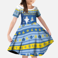 Ukraine Christmas Kid Short Sleeve Dress Ded Moroz And Snegurochka - Wonder Print Shop