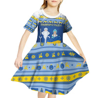 Ukraine Christmas Kid Short Sleeve Dress Ded Moroz And Snegurochka - Wonder Print Shop